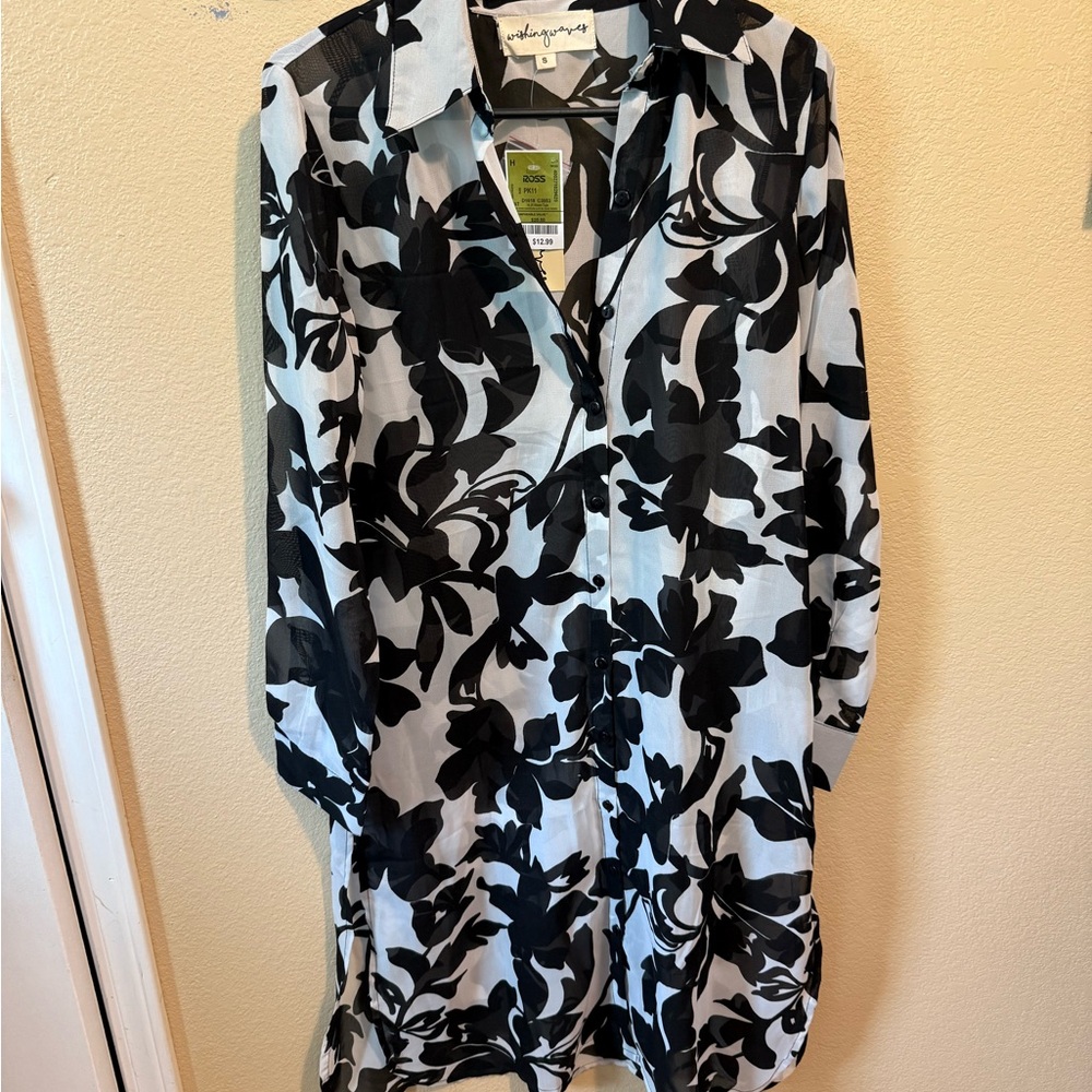 Black and White Floral Button-Up Shirt